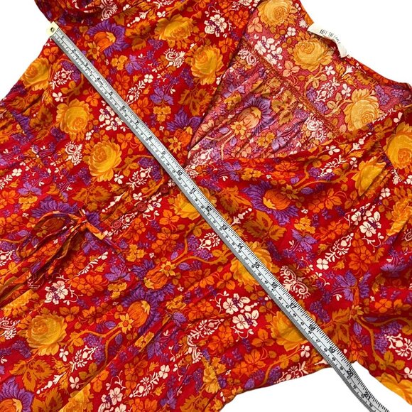 Abel the Label Cottagecore Floral Tiered‎ Midi Dress S Red Fall Prairie Peasant - Picture 14 of 16